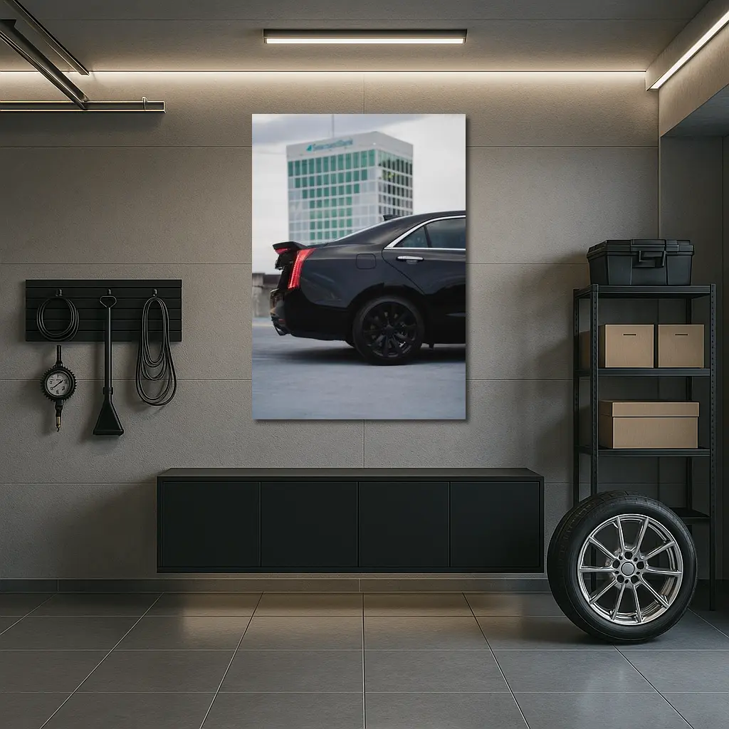 Black Cadillac ATS Rear Urban Rooftop – Wall Art
