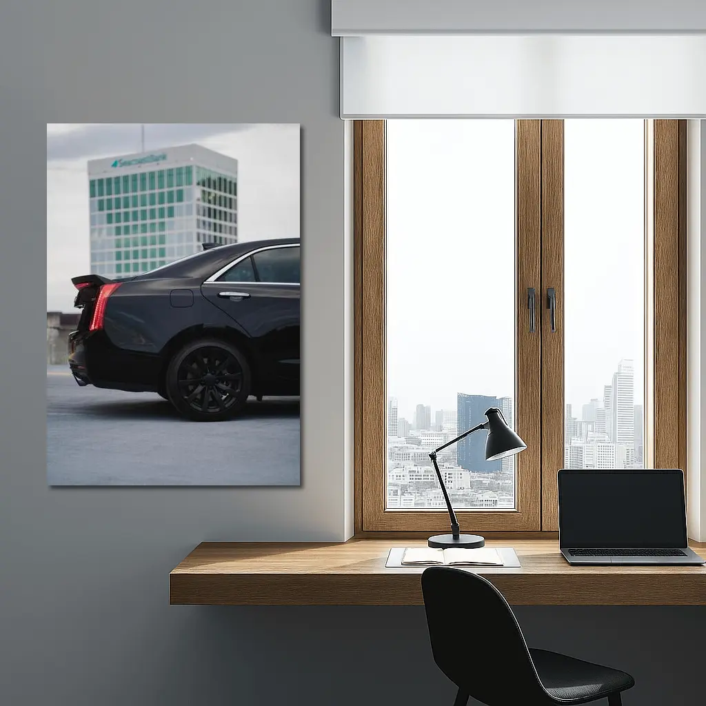 Black Cadillac ATS Rear Urban Rooftop – Wall Art