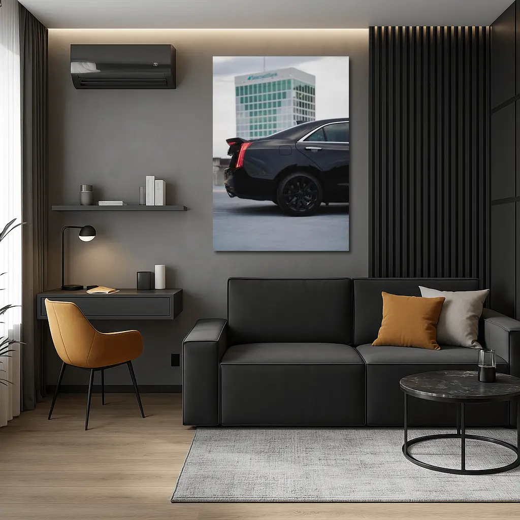 Black Cadillac ATS Rear Urban Rooftop – Wall Art