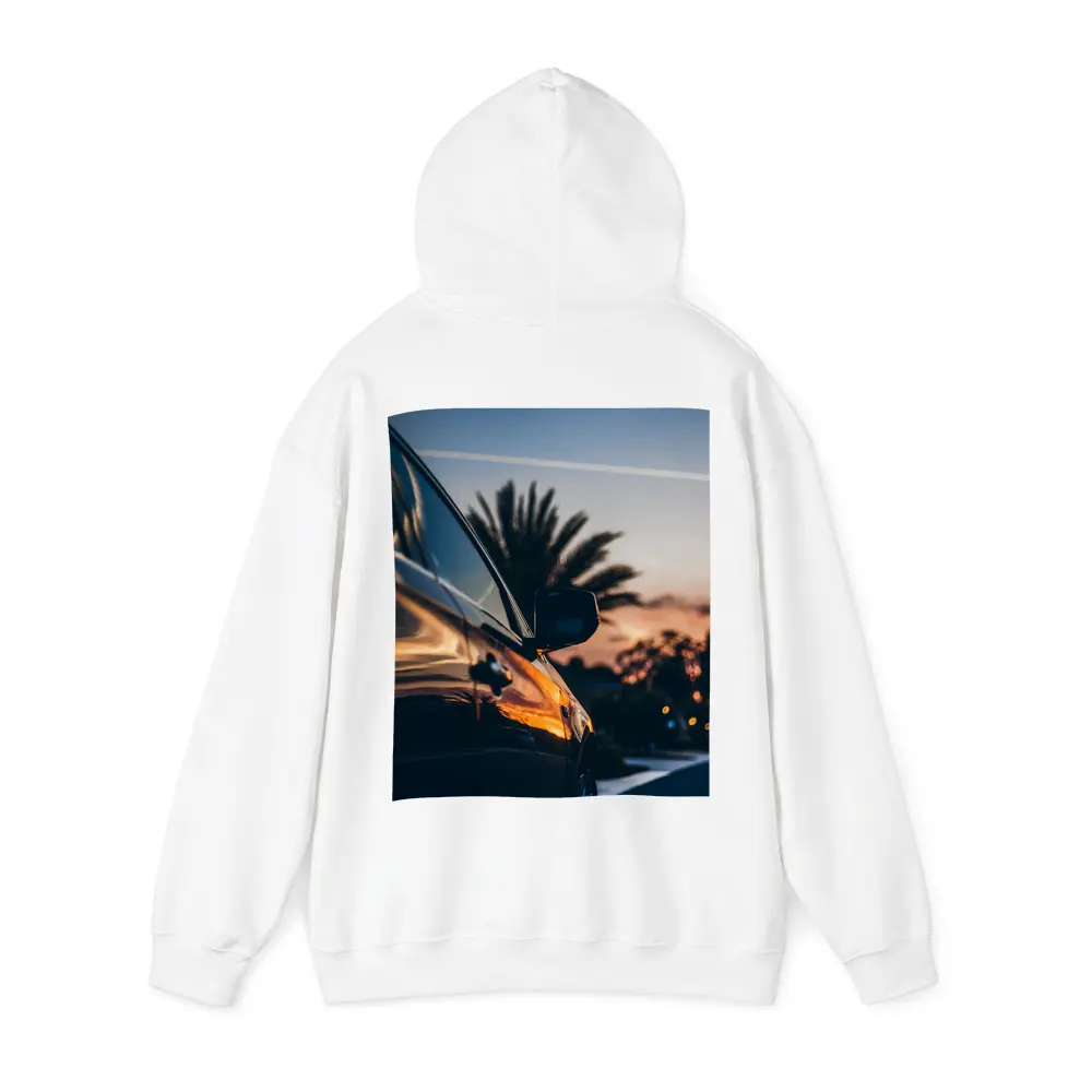 Black Car Side Mirror Sunset Palm Trees – Hoodies