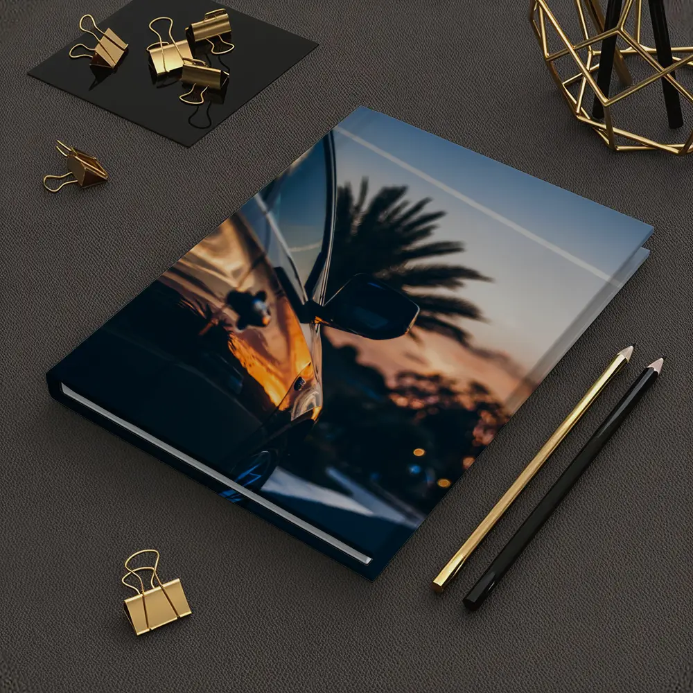 Black Car Side Mirror Sunset Palm Trees – Notebooks