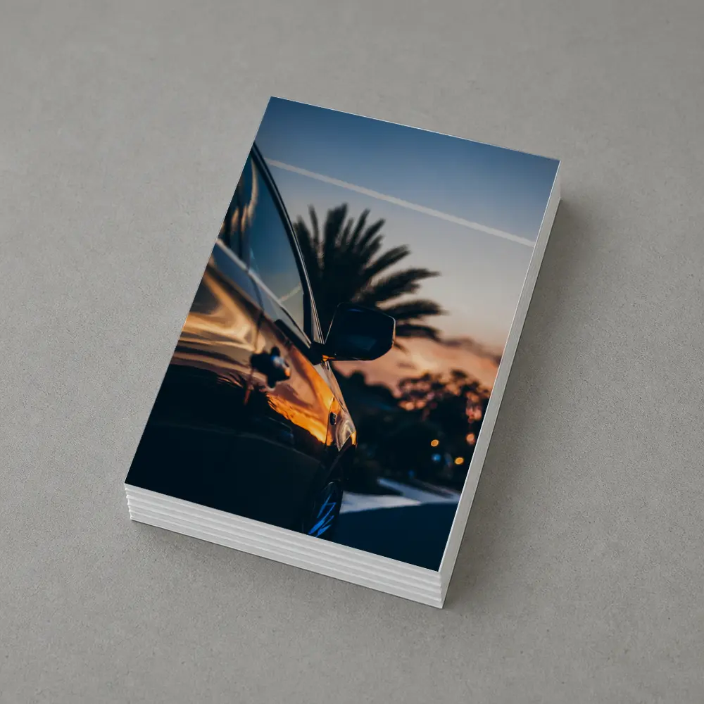 Black Car Side Mirror Sunset Palm Trees – Postcards