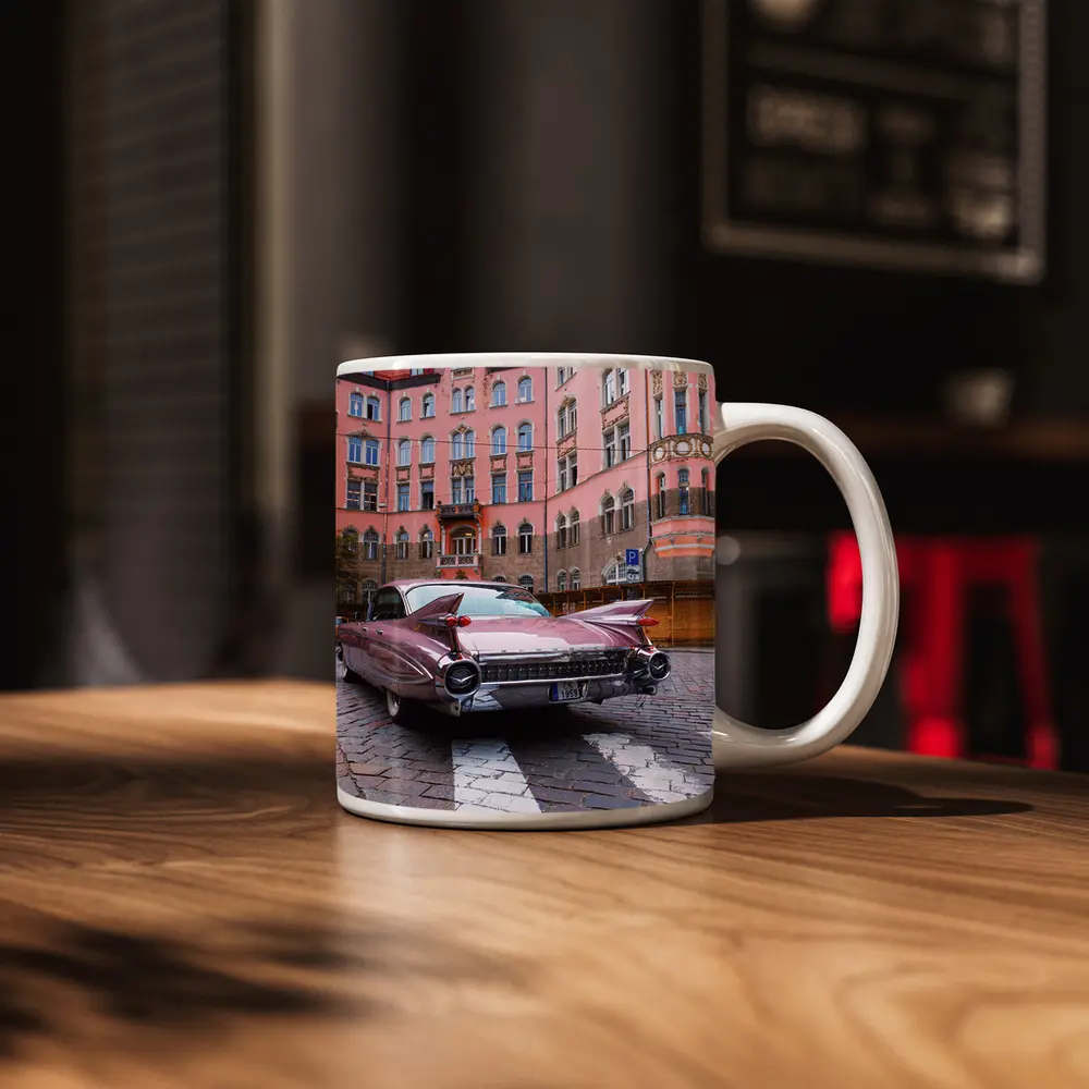Classic Cadillac DeVille Pink European Street – Mugs