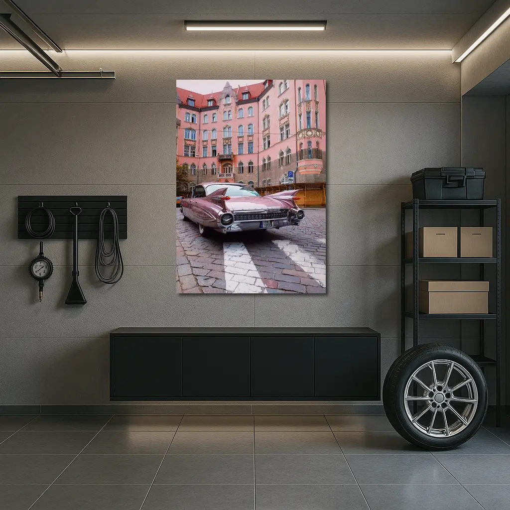Classic Cadillac DeVille Pink European Street – Wall Art