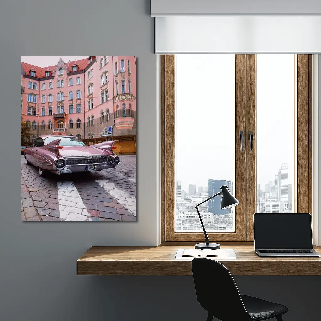 Classic Cadillac DeVille Pink European Street – Wall Art