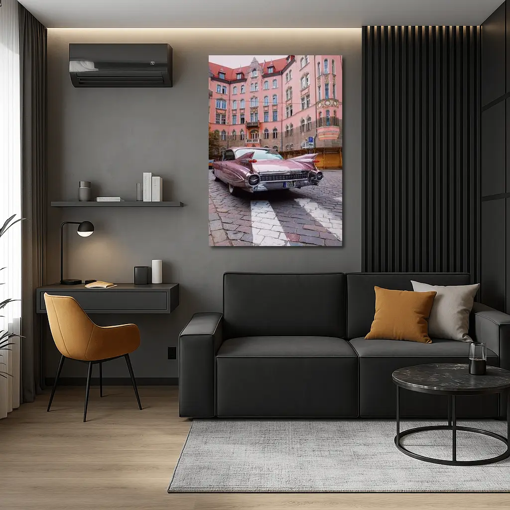 Classic Cadillac DeVille Pink European Street – Wall Art