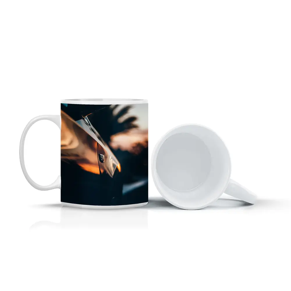 Jeep Badge Close Up Sunset Glow – Mugs