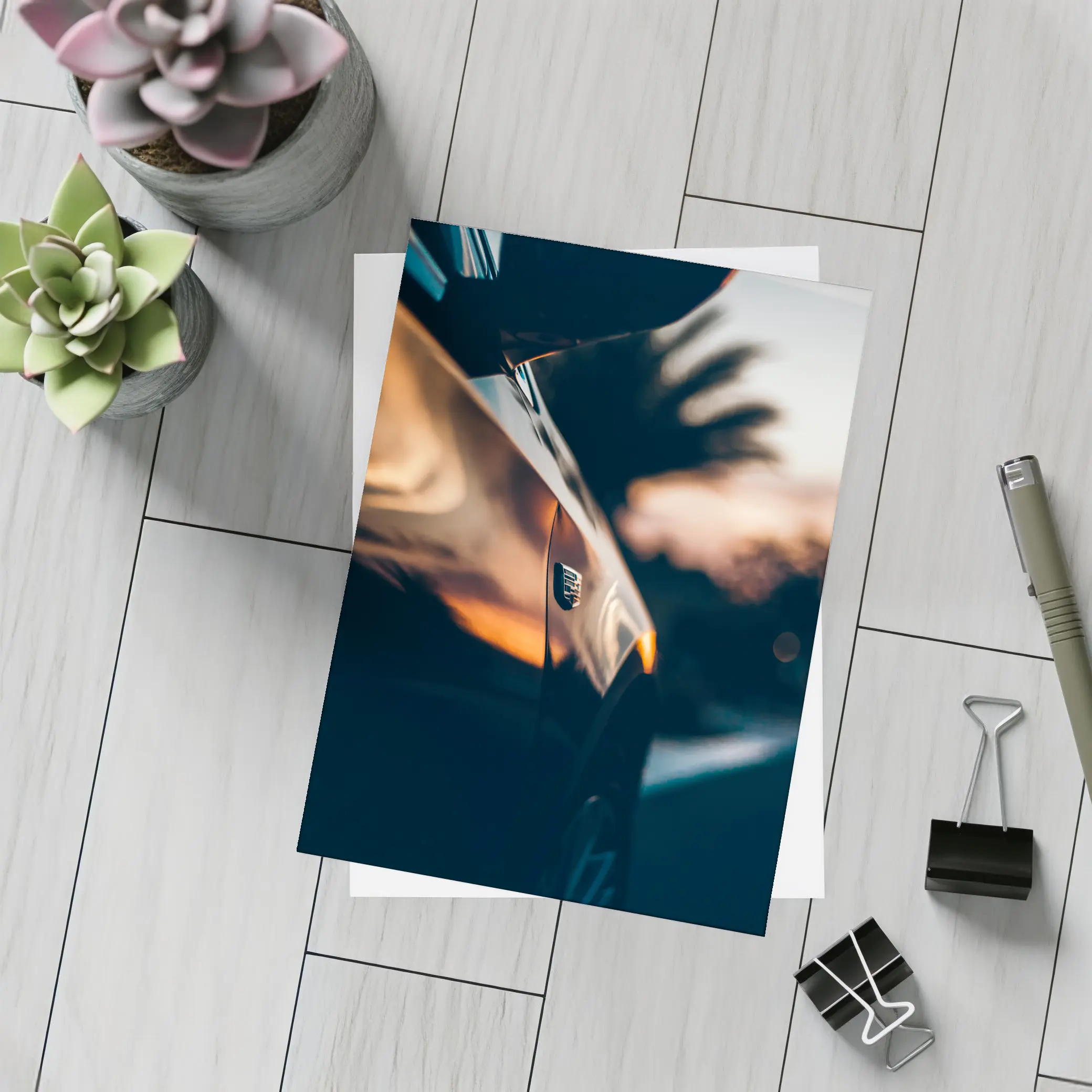 Jeep Badge Close Up Sunset Glow – Postcards