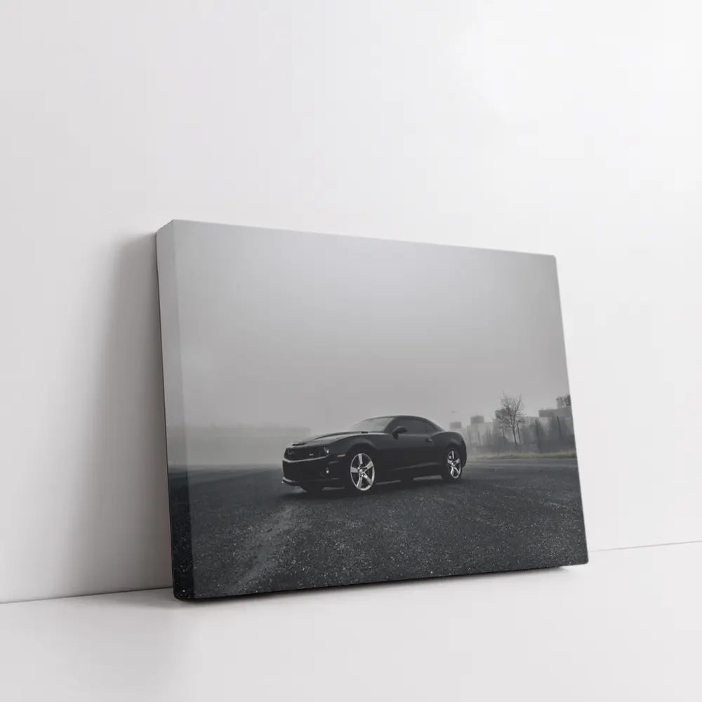Black Chevrolet Camaro Foggy Urban Scene – Wall Art