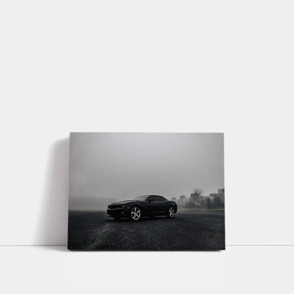 Black Chevrolet Camaro Foggy Urban Scene – Wall Art