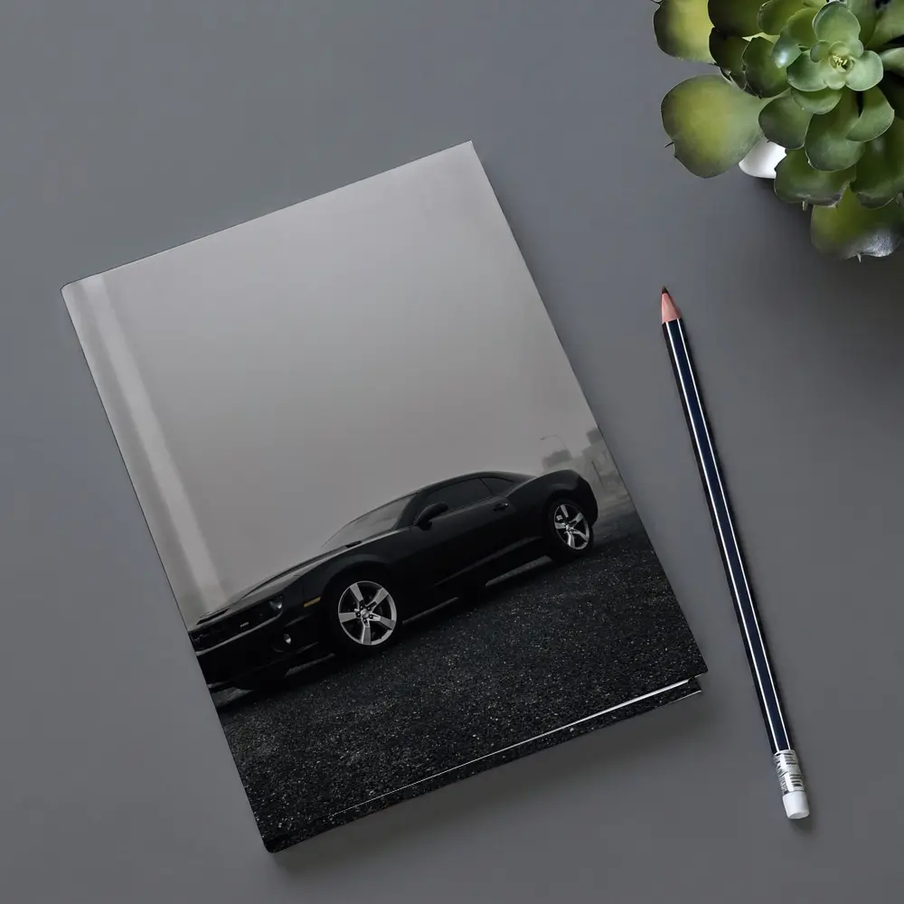 Black Chevrolet Camaro Foggy Urban Scene – Notebooks