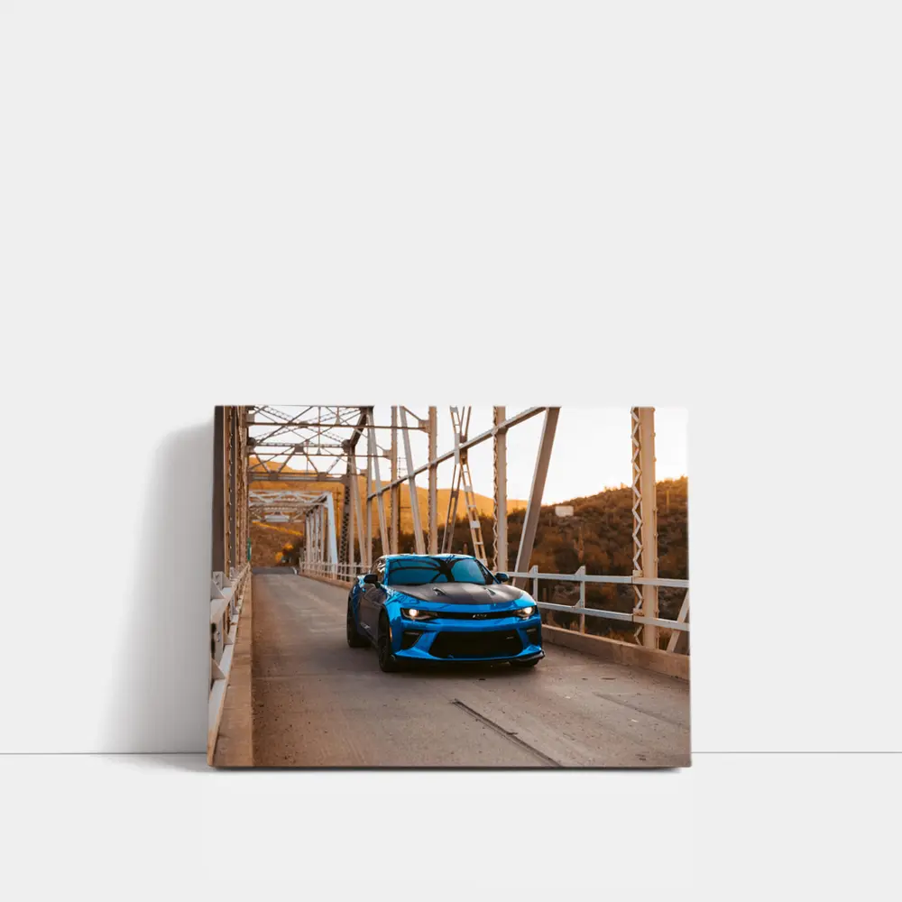 Chevrolet Camaro Blue on Steel Bridge – Wall Art