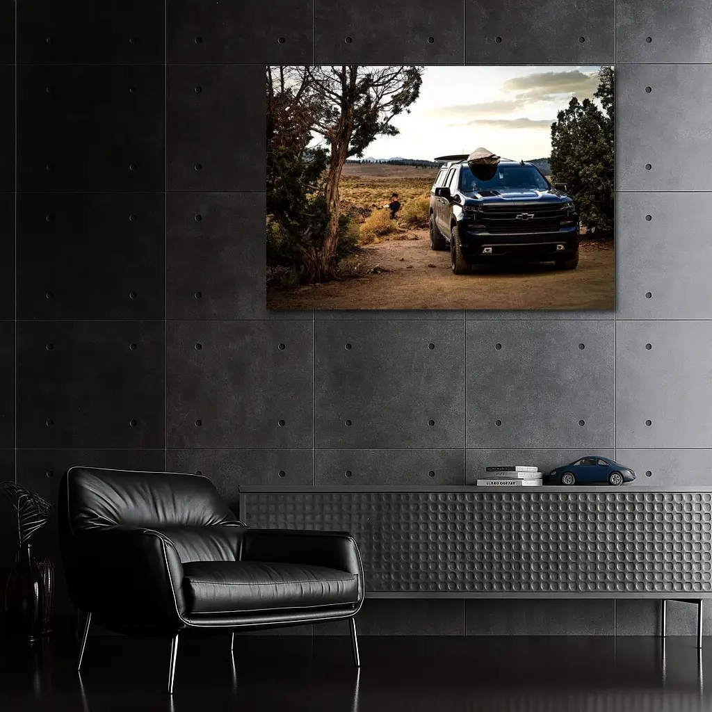Chevrolet Silverado Black Truck Desert Landscape – Wall Art