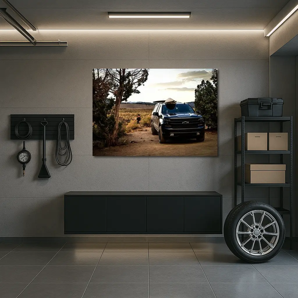 Chevrolet Silverado Black Truck Desert Landscape – Wall Art