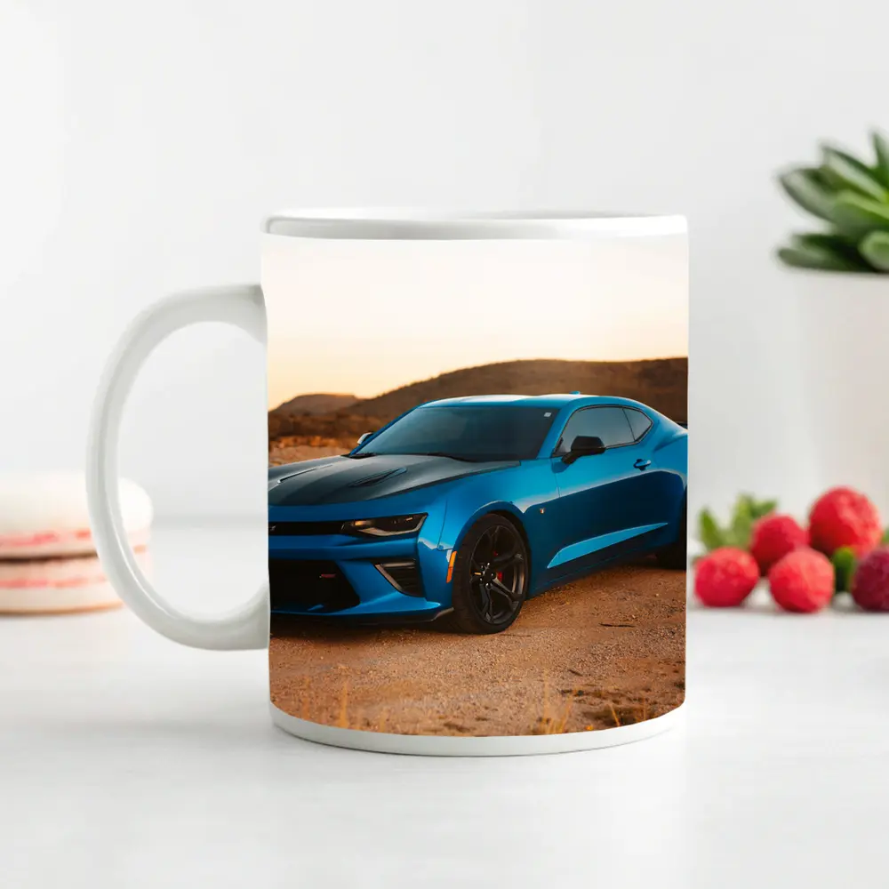 Chevrolet Camaro Blue Desert Sunset Scene – Mugs