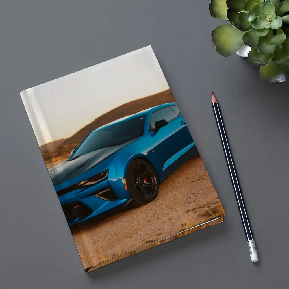 Chevrolet Camaro Blue Desert Sunset Scene – Notebooks