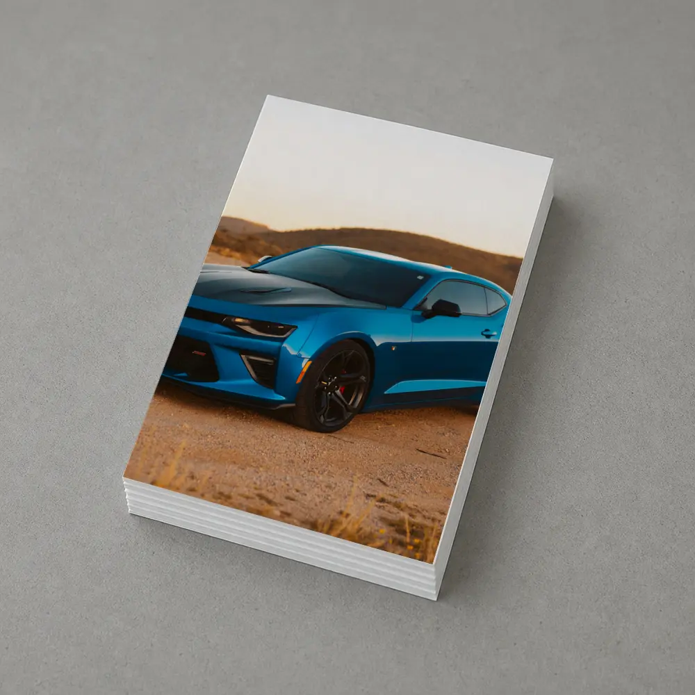 Chevrolet Camaro Blue Desert Sunset Scene – Postcards