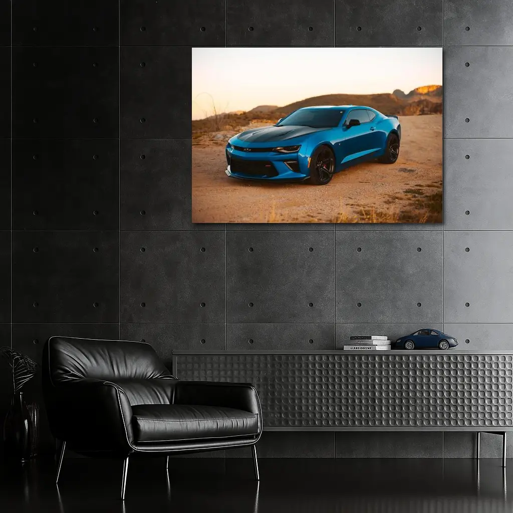 Chevrolet Camaro Blue Desert Sunset Scene – Wall Art