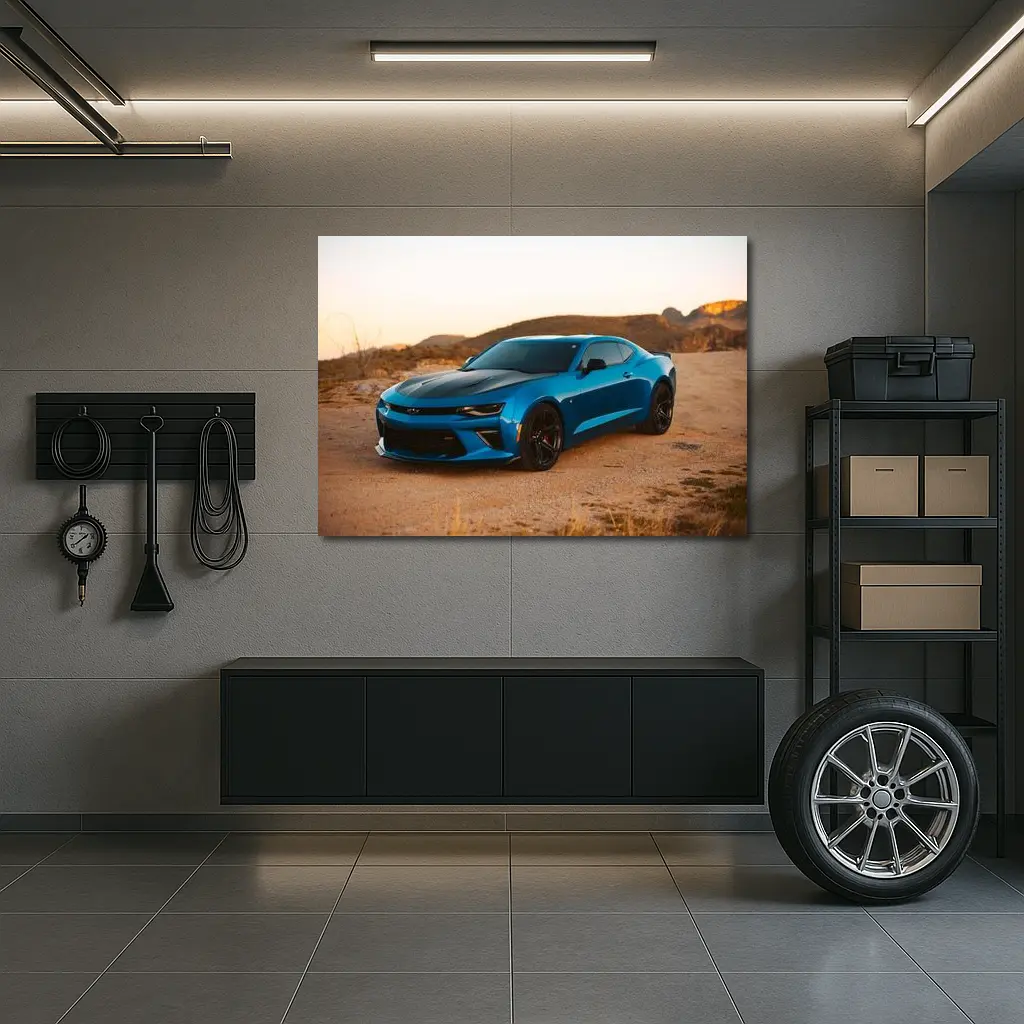 Chevrolet Camaro Blue Desert Sunset Scene – Wall Art