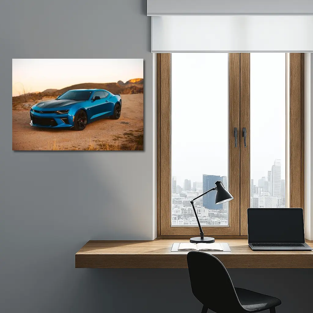 Chevrolet Camaro Blue Desert Sunset Scene – Wall Art