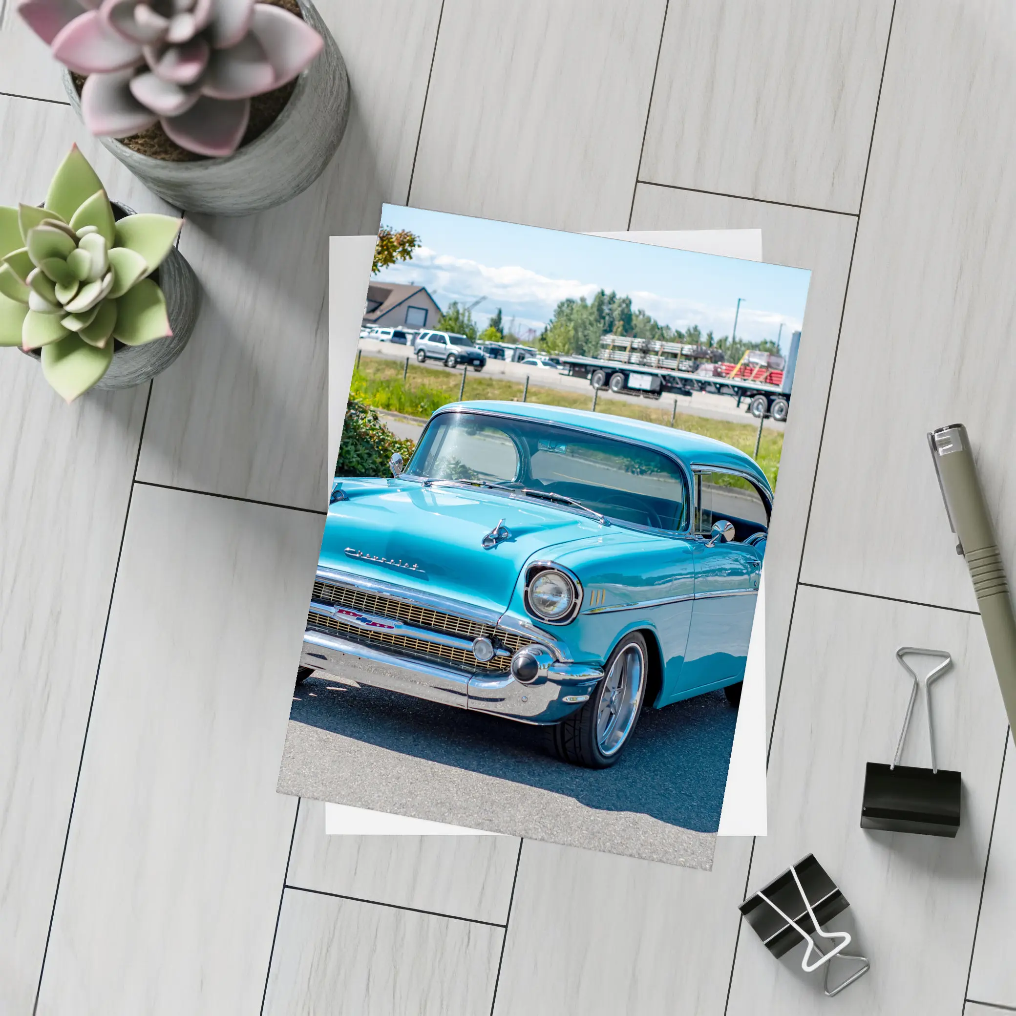 1957 Chevrolet Bel Air Classic Blue Car – Postcards