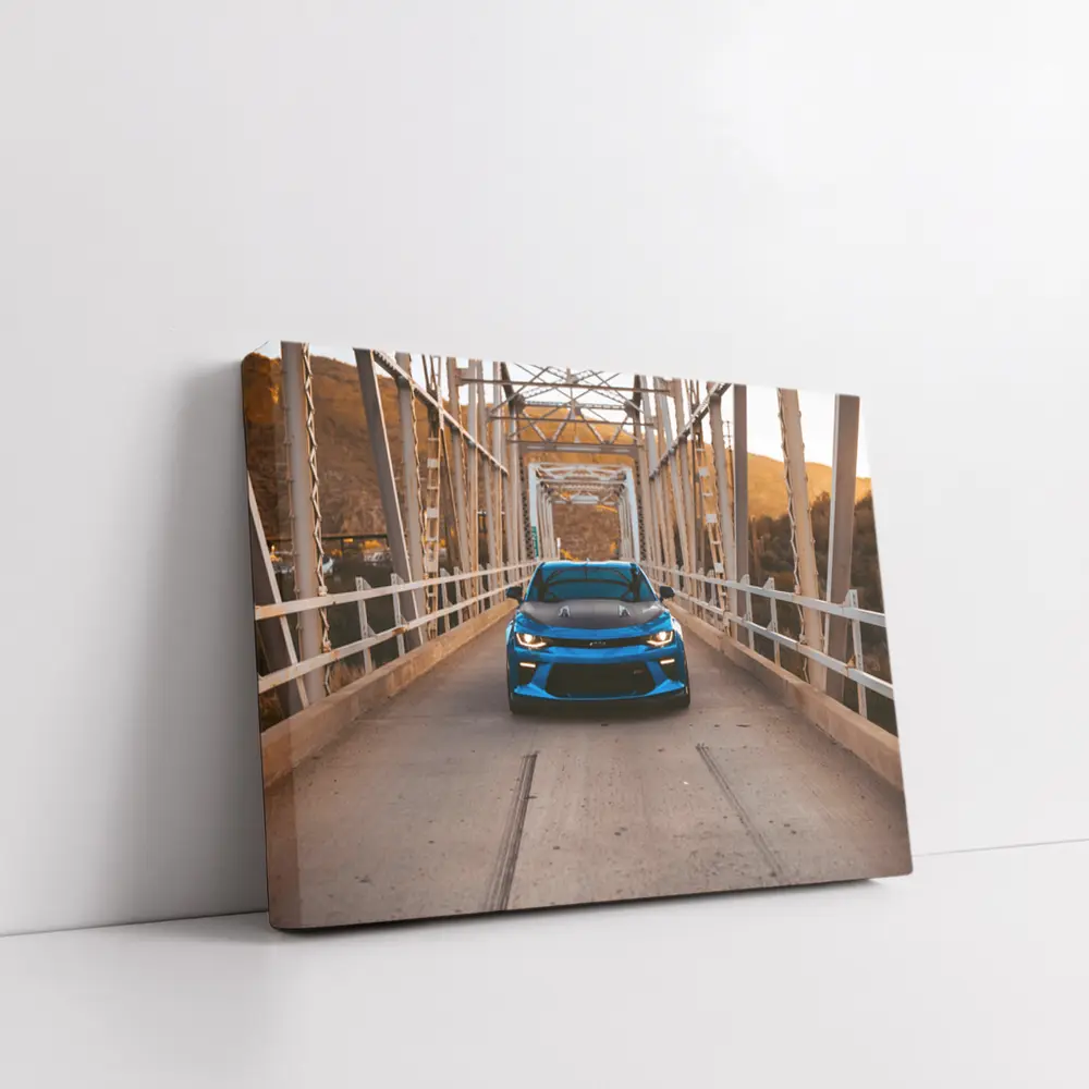 Chevrolet Camaro Blue on Steel Bridge – Wall Art