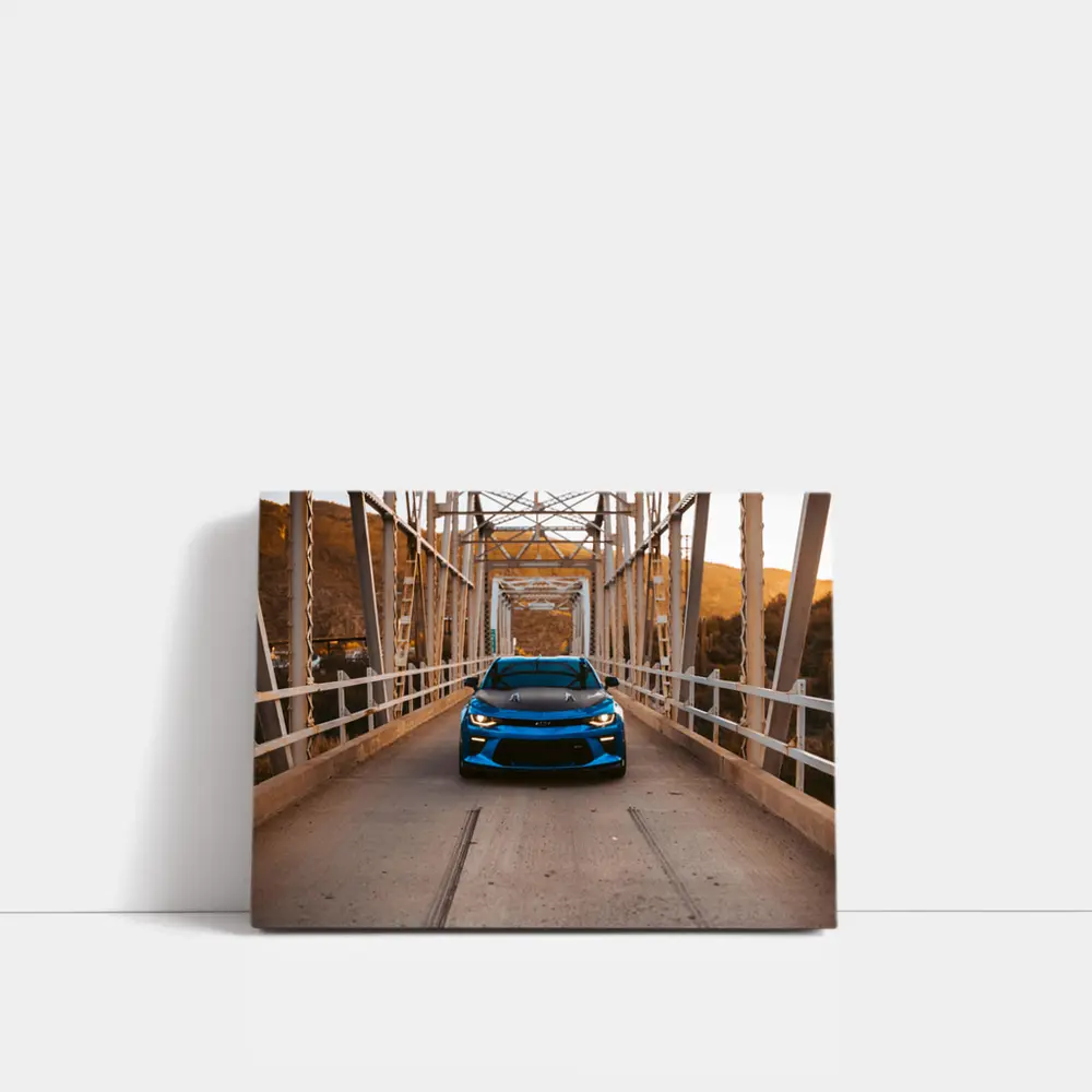 Chevrolet Camaro Blue on Steel Bridge – Wall Art