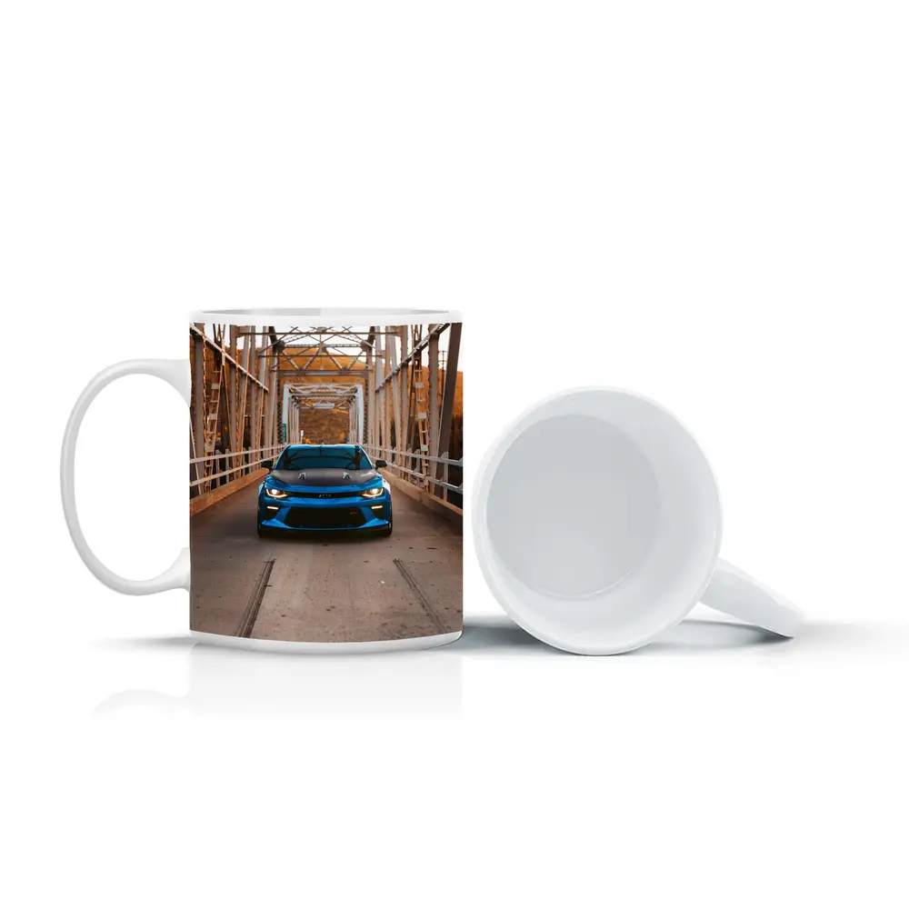 Chevrolet Camaro Blue on Steel Bridge – Mugs