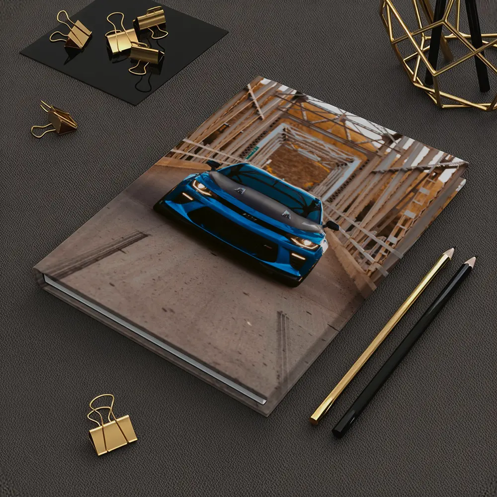 Chevrolet Camaro Blue on Steel Bridge – Notebooks
