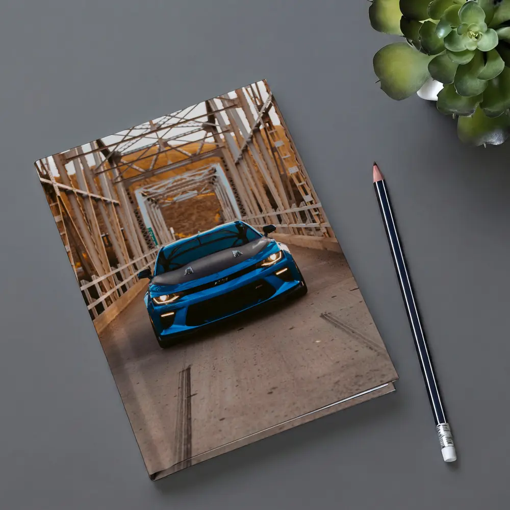 Chevrolet Camaro Blue on Steel Bridge – Notebooks