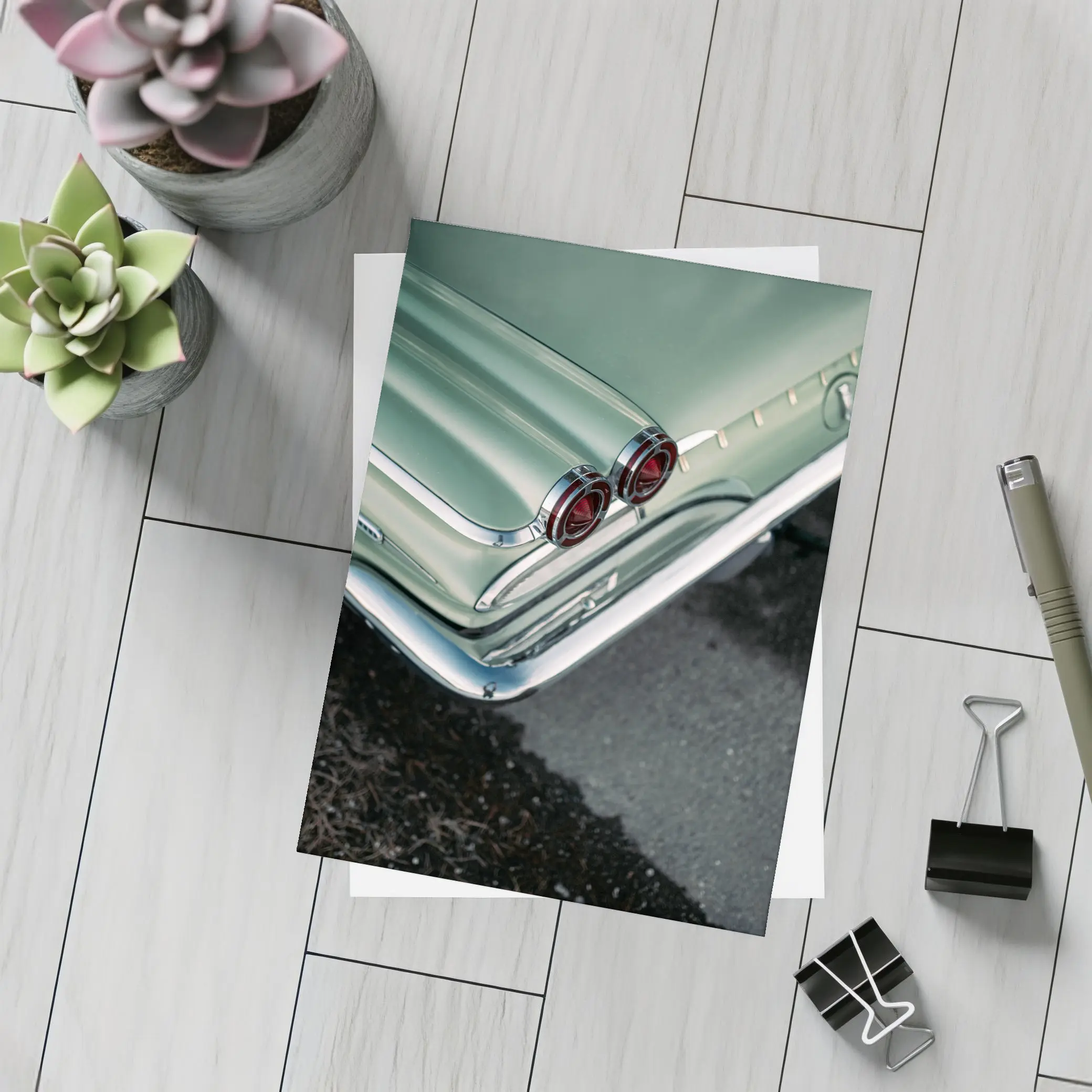 Classic Pontiac Tail Fins Mint Green Street – Postcards