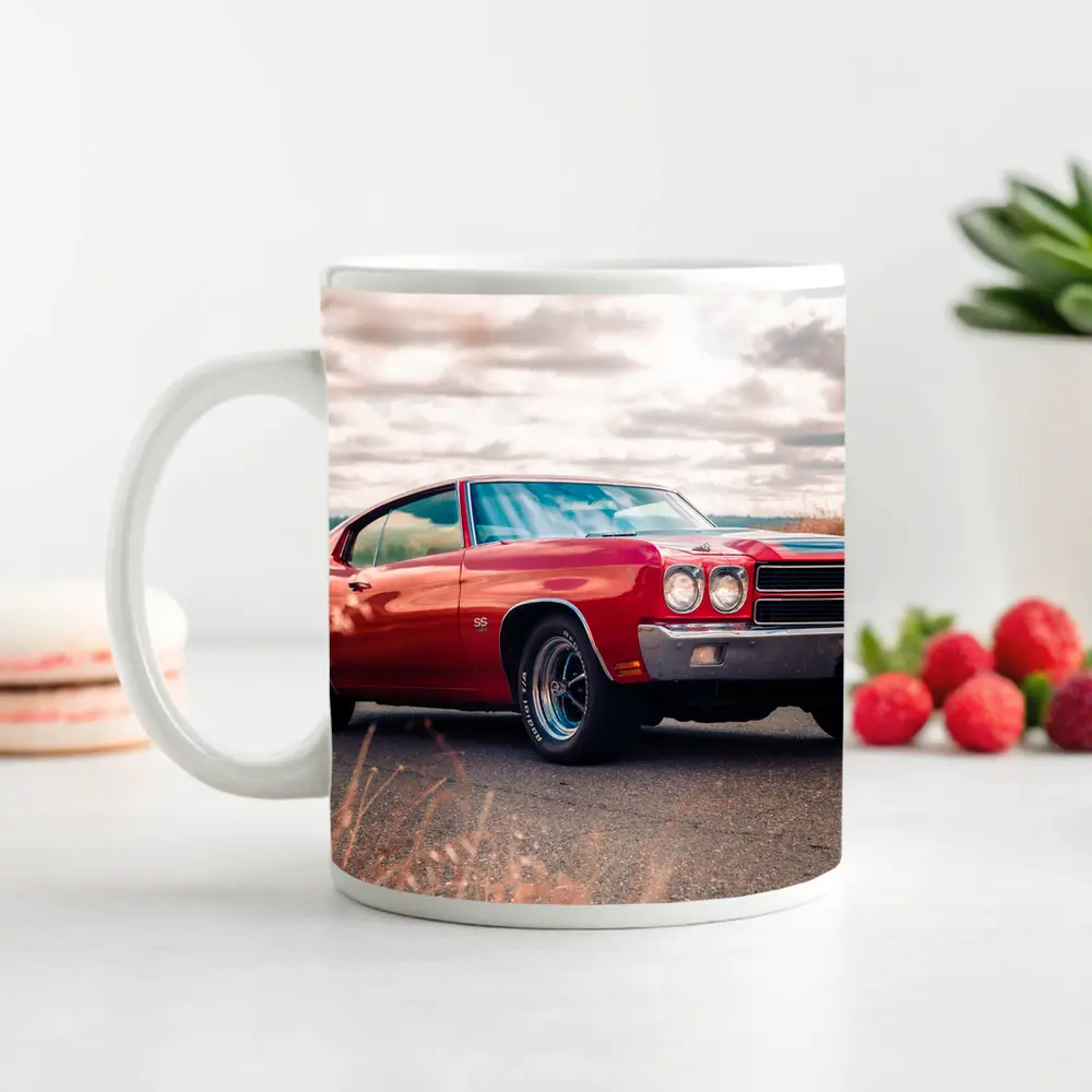 Red Chevrolet Chevelle SS Cloudy Sky – Mugs