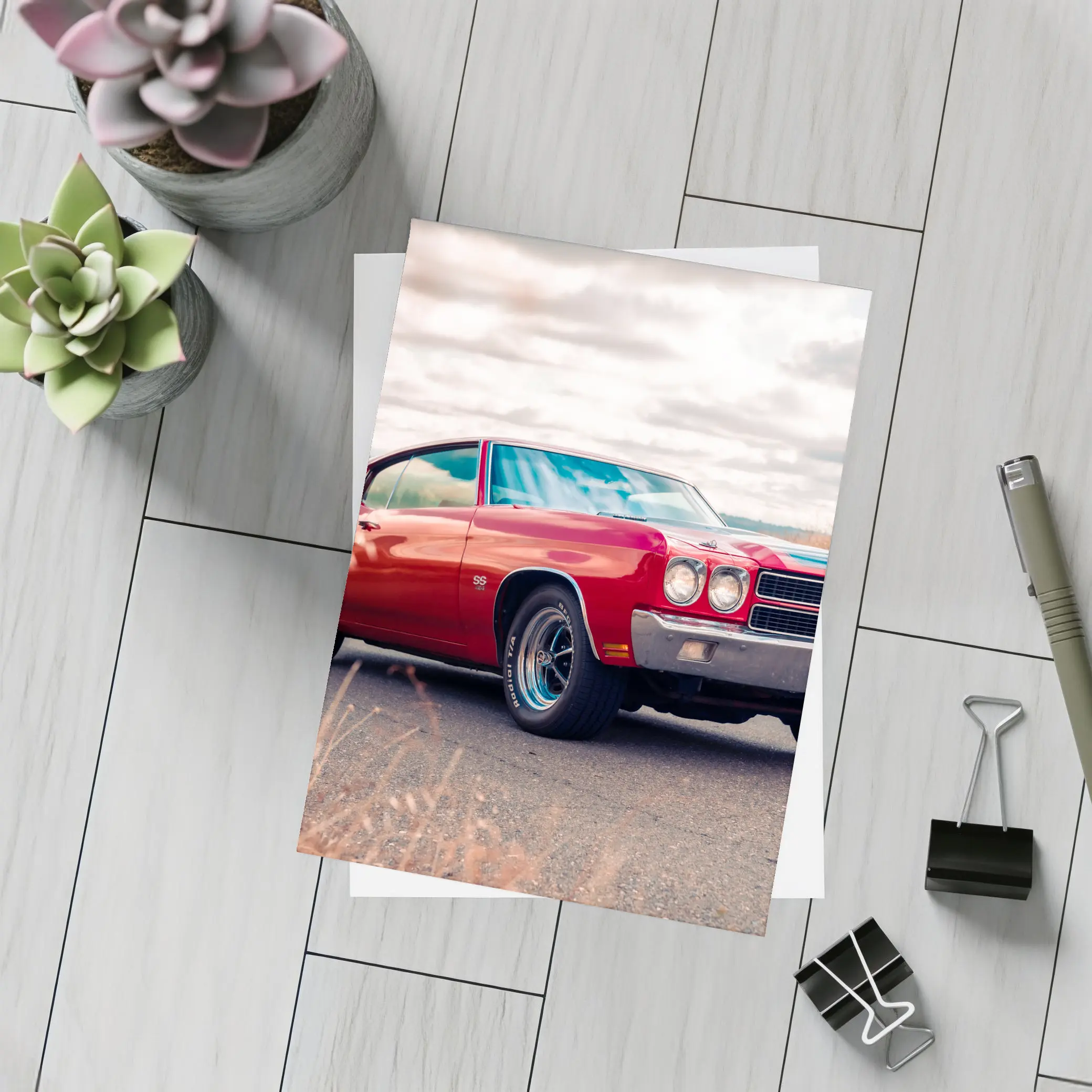 Red Chevrolet Chevelle SS Cloudy Sky – Postcards