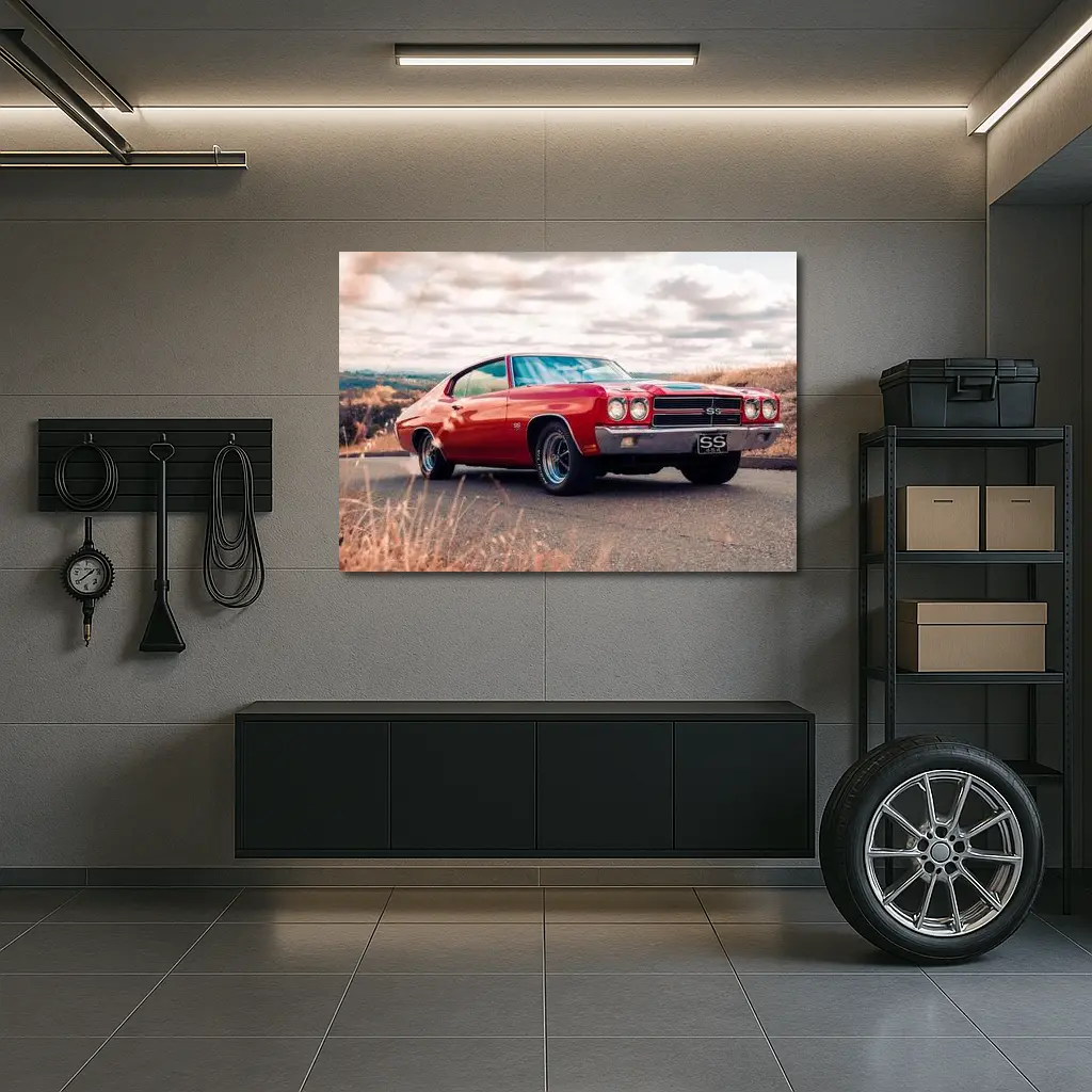 Red Chevrolet Chevelle SS Cloudy Sky – Wall Art
