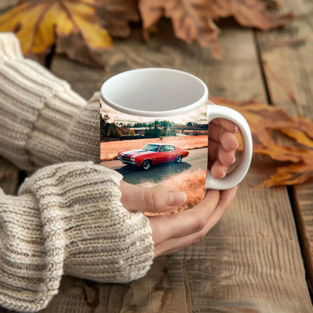 Chevrolet Chevelle Red Muscle Car Rural Road – Mugs