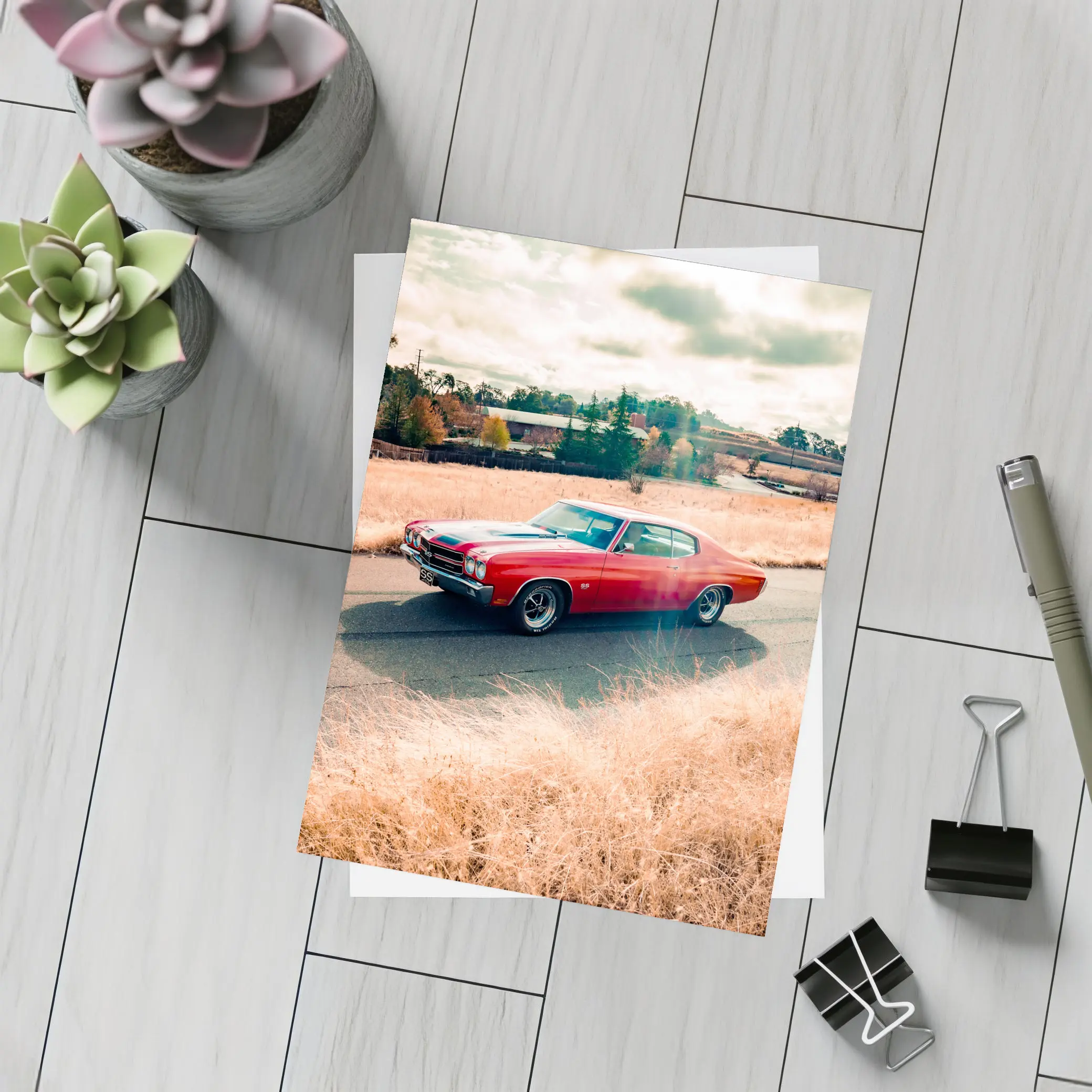 Chevrolet Chevelle Red Muscle Car Rural Road – Postcards