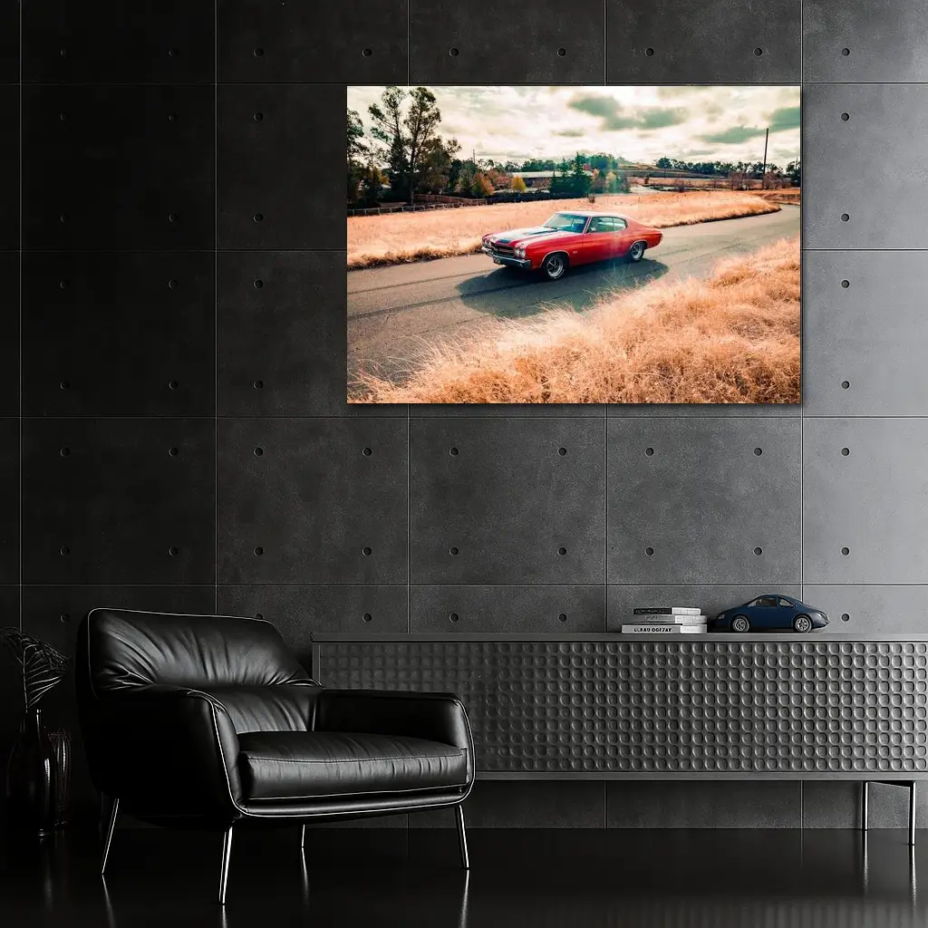 Chevrolet Chevelle Red Muscle Car Rural Road – Wall Art