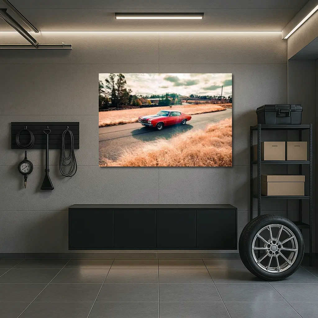 Chevrolet Chevelle Red Muscle Car Rural Road – Wall Art