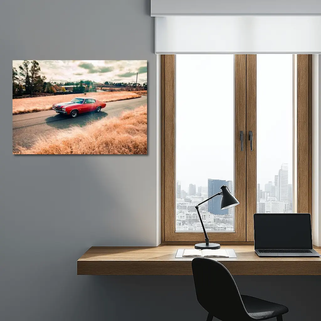 Chevrolet Chevelle Red Muscle Car Rural Road – Wall Art