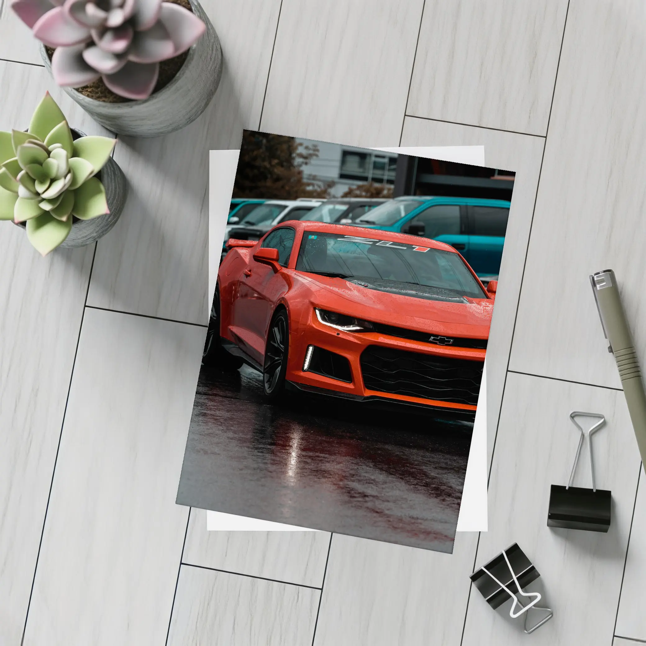 Chevrolet Camaro ZL1 Wet Parking Lot – Postcards