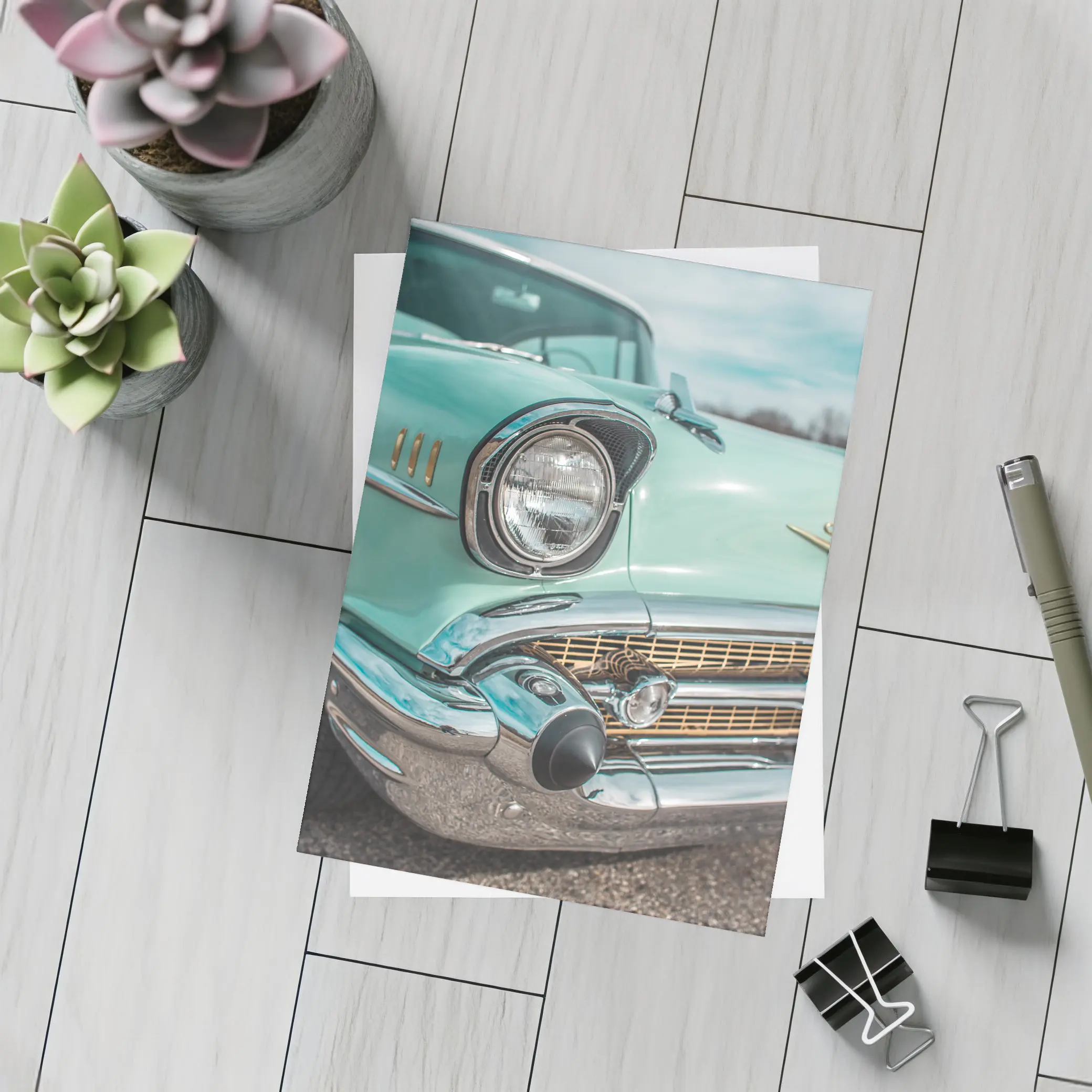 Classic Chevrolet Bel Air Teal Chrome Detail – Postcards
