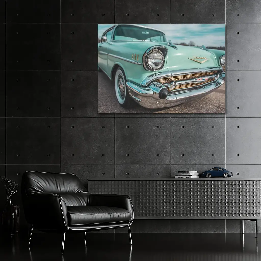 Classic Chevrolet Bel Air Teal Chrome Detail – Wall Art