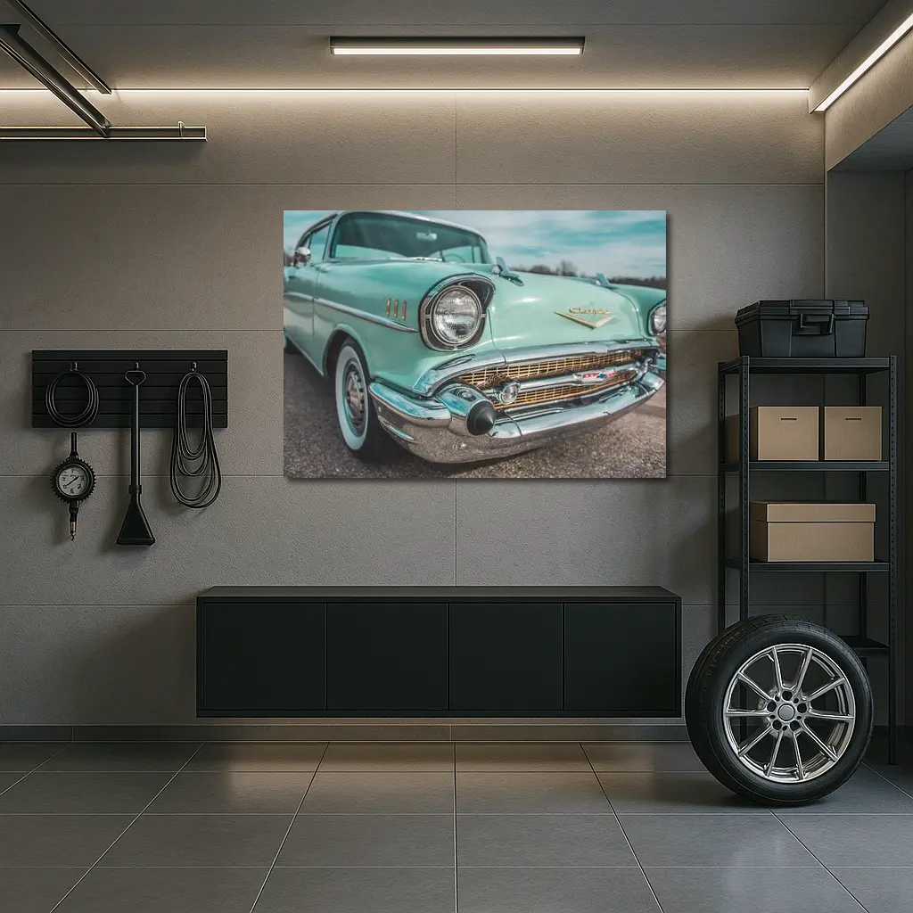 Classic Chevrolet Bel Air Teal Chrome Detail – Wall Art