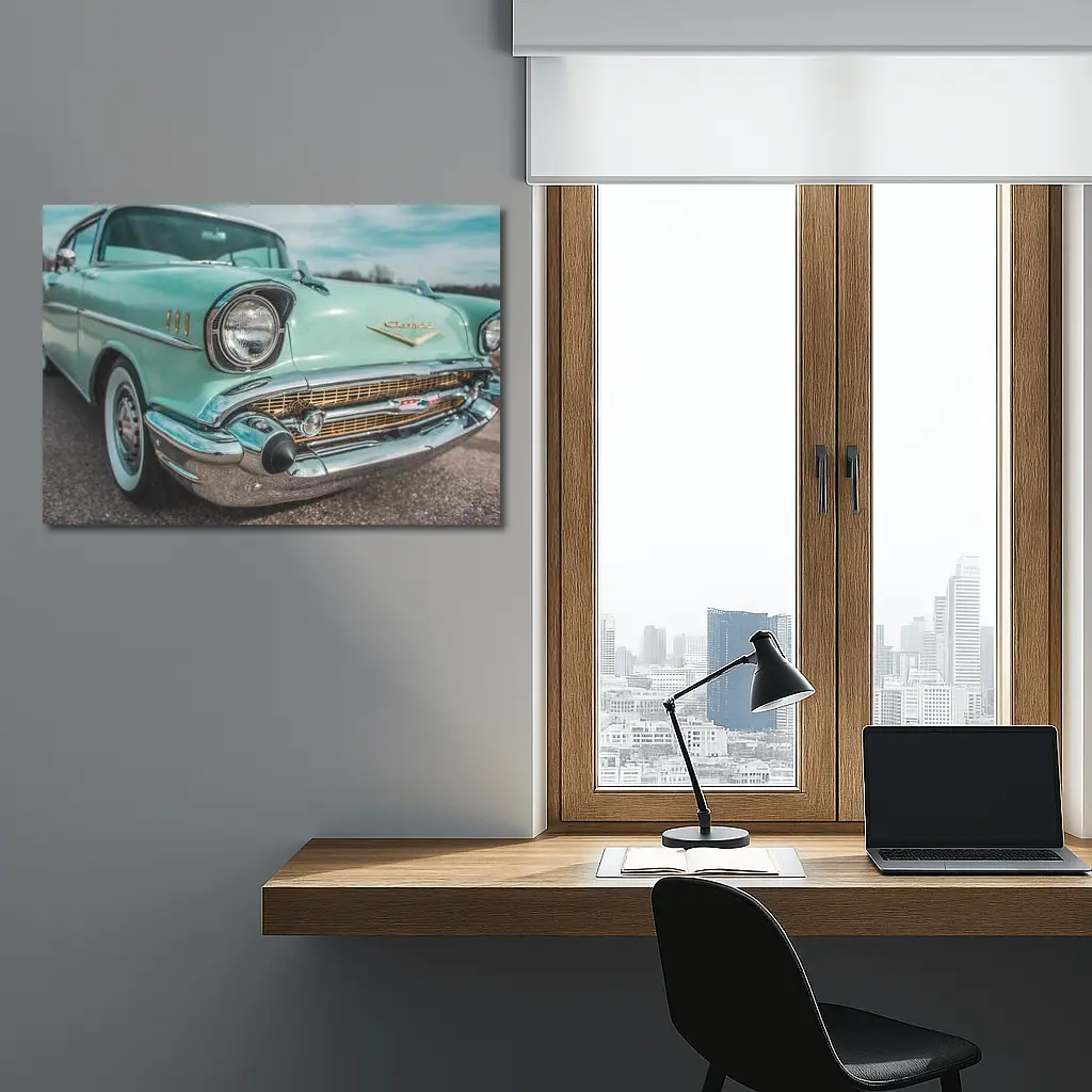 Classic Chevrolet Bel Air Teal Chrome Detail – Wall Art