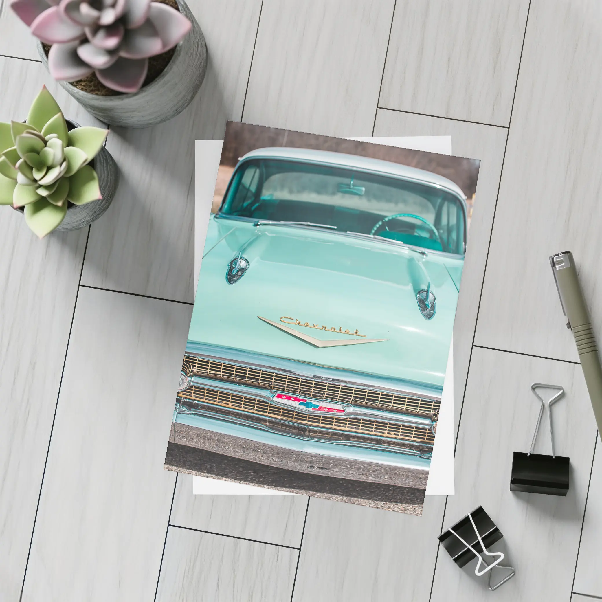 1957 Chevrolet Bel Air Front View Road – Postcards