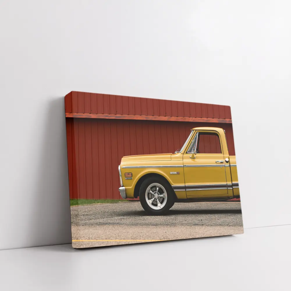 Chevrolet C10 Cheyenne Yellow Truck Red Barn – Wall Art