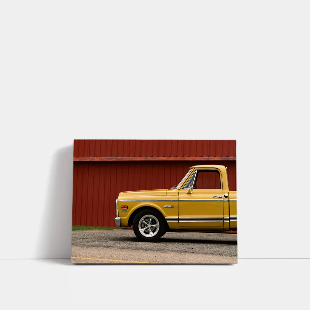Chevrolet C10 Cheyenne Yellow Truck Red Barn – Wall Art