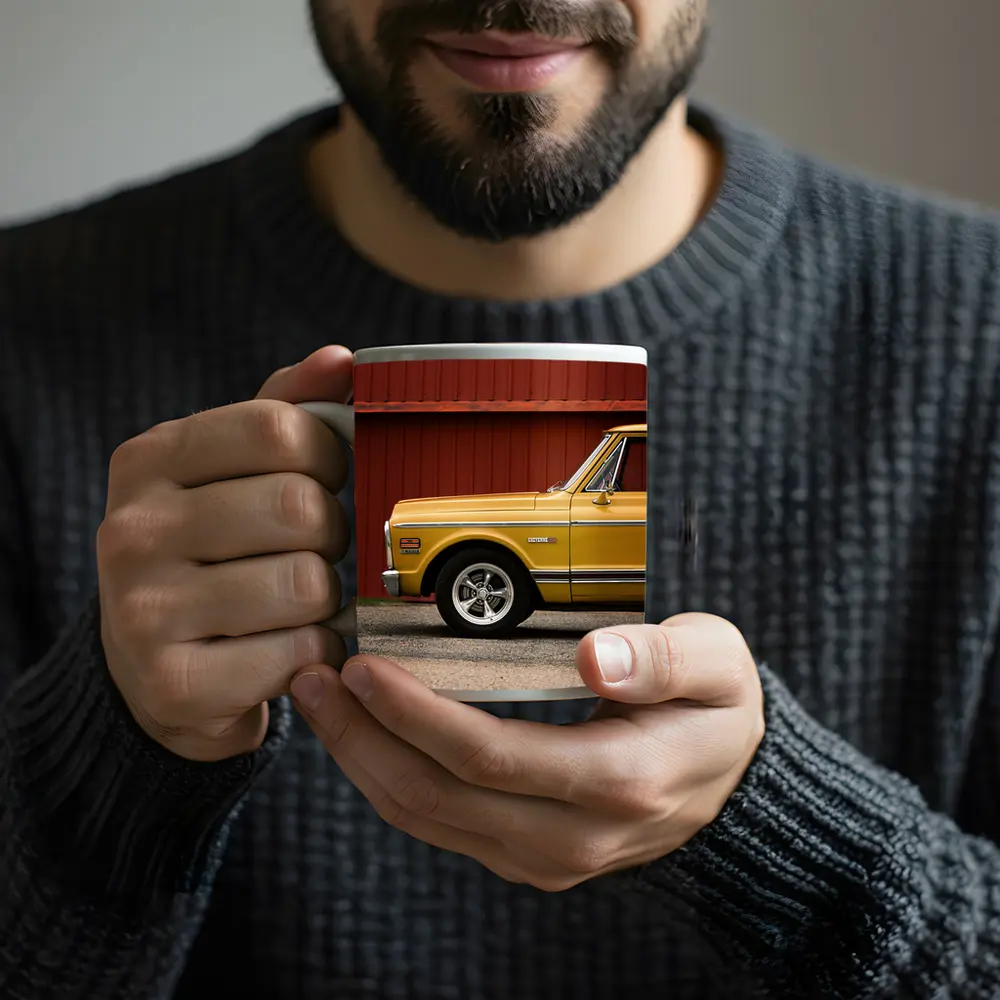 Chevrolet C10 Cheyenne Yellow Truck Red Barn – Mugs