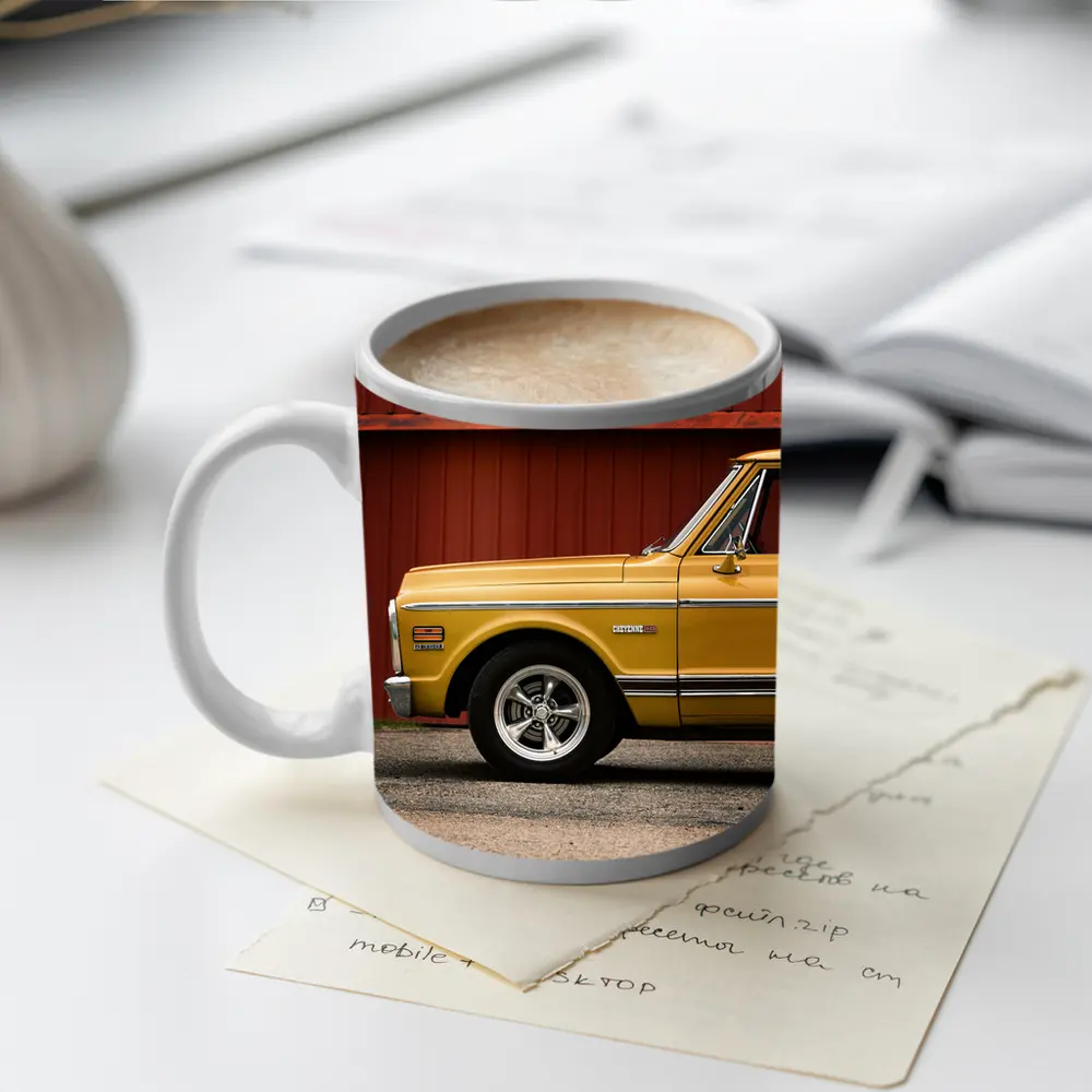 Chevrolet C10 Cheyenne Yellow Truck Red Barn – Mugs