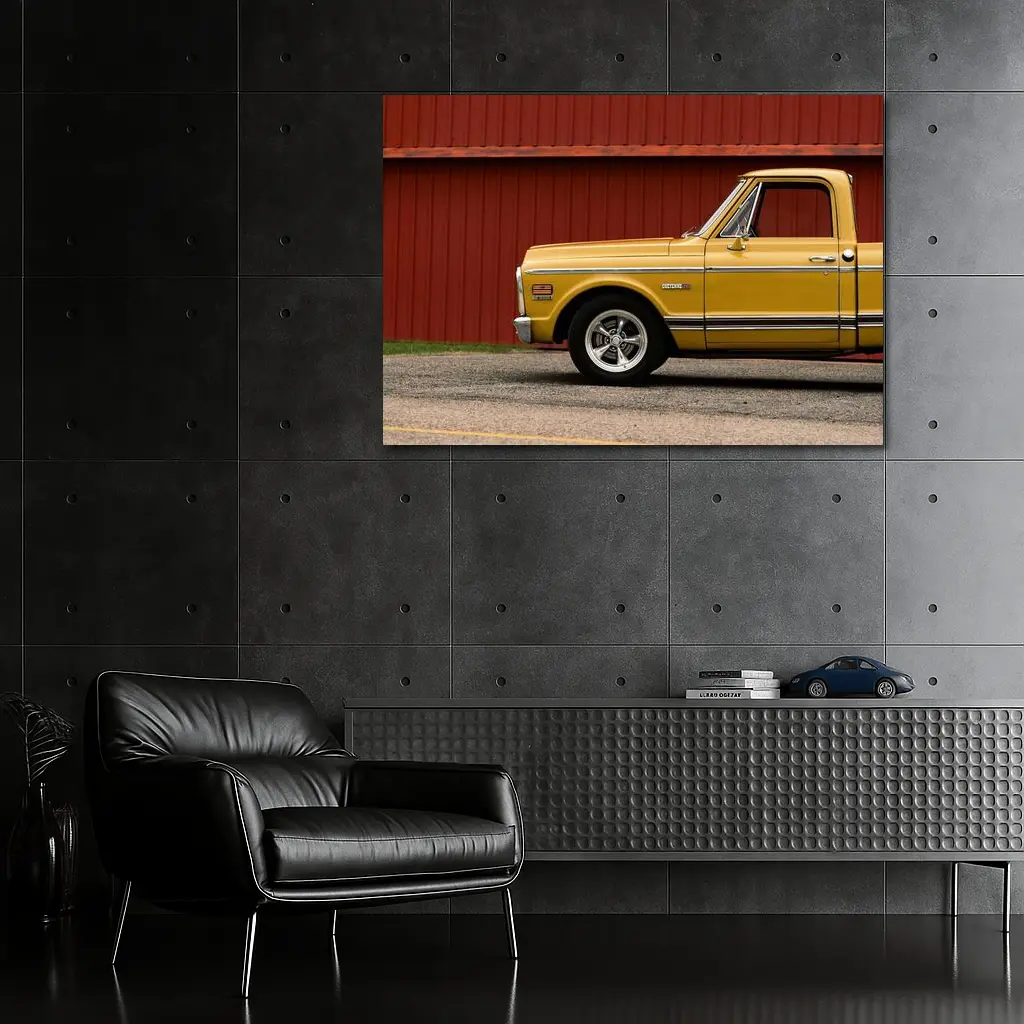 Chevrolet C10 Cheyenne Yellow Truck Red Barn – Wall Art
